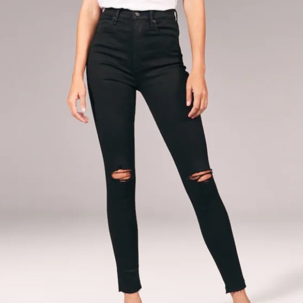 abercrombie & fitch black high rise skinny ripped jeans
